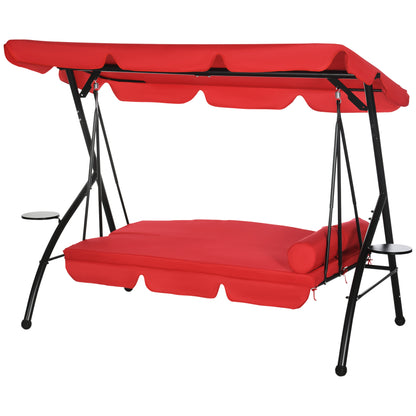 Outsunny 3-Seat Outdoor Patio Swing Chair, Converting Flat Bed, Canopy Swing Glider w/ Adjustable Shade, Removable Cushion and Pillows for Porch, Garden, Poolside, Backyard