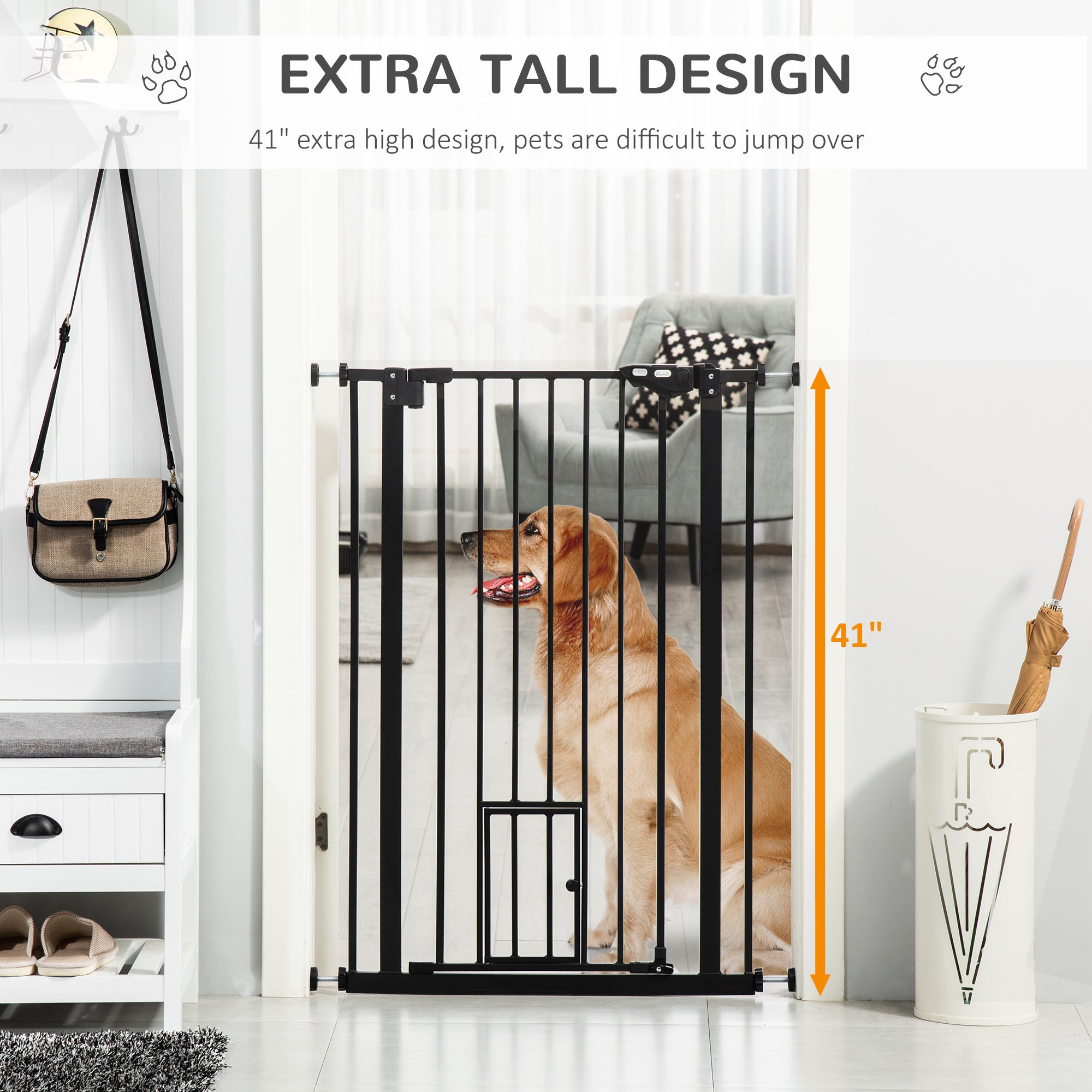 PawHut 41" Easy Open Indoor Dog Gates for Doorways, House, Stair - Black