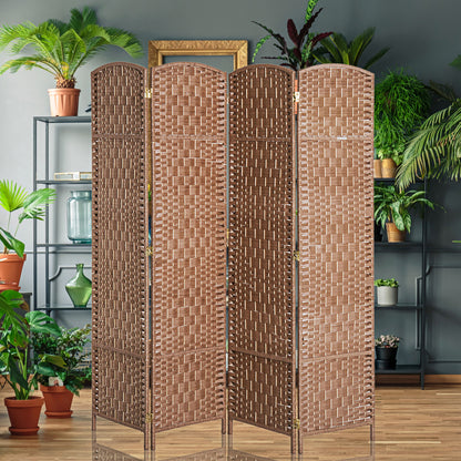 HOMCOM 6ft Folding Room Divider, 4 Panel Wall Partition with Wooden Frame for Bedroom, Home Office, Natural