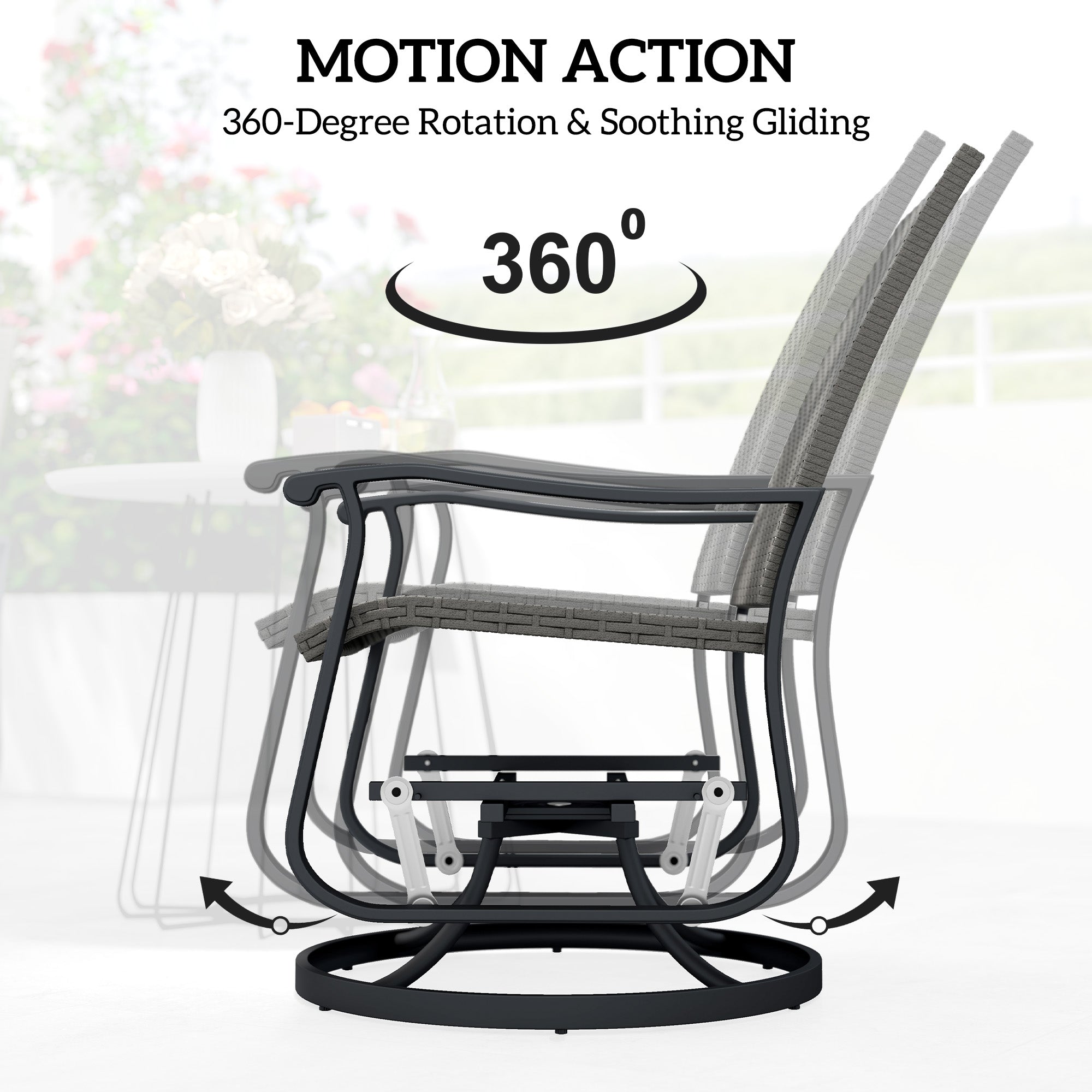 Outsunny Set of 2 Rattan Patio Glider, Wicker Outdoor Glider Swivel Chair with Steel Frame, High Back for Backyard Porch, Grey