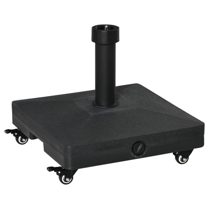 Outsunny Square Parasol Base Portable Umbrella Stand Weights for Cantilever Banana Parasol with Wheels, Water or Sand Filled, for Φ0.75'', Φ1.5'' Poles, Black