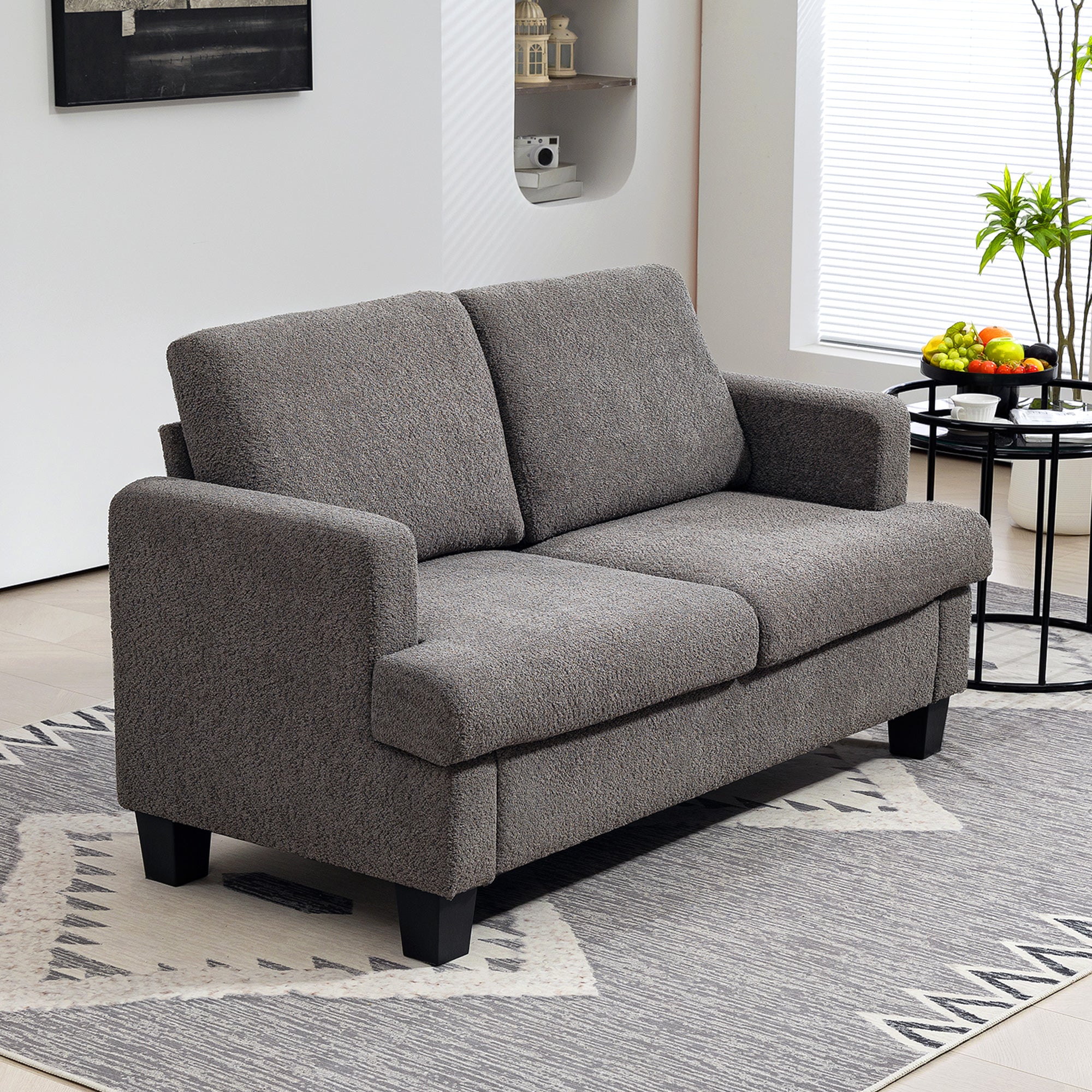 HOMCOM 54.3" Loveseat Sofa, 2 Seater Sofa with Removable Cushions, Small Couch with Solid Wood Frame for Living Room, Dark Grey