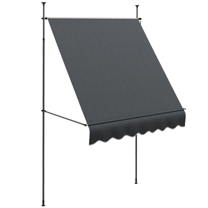 Outsunny 6.5' x 4' Manual Retractable Awning, Non-Screw Freestanding Patio Awning, UV Resistant, for Window or Door, Dark Grey
