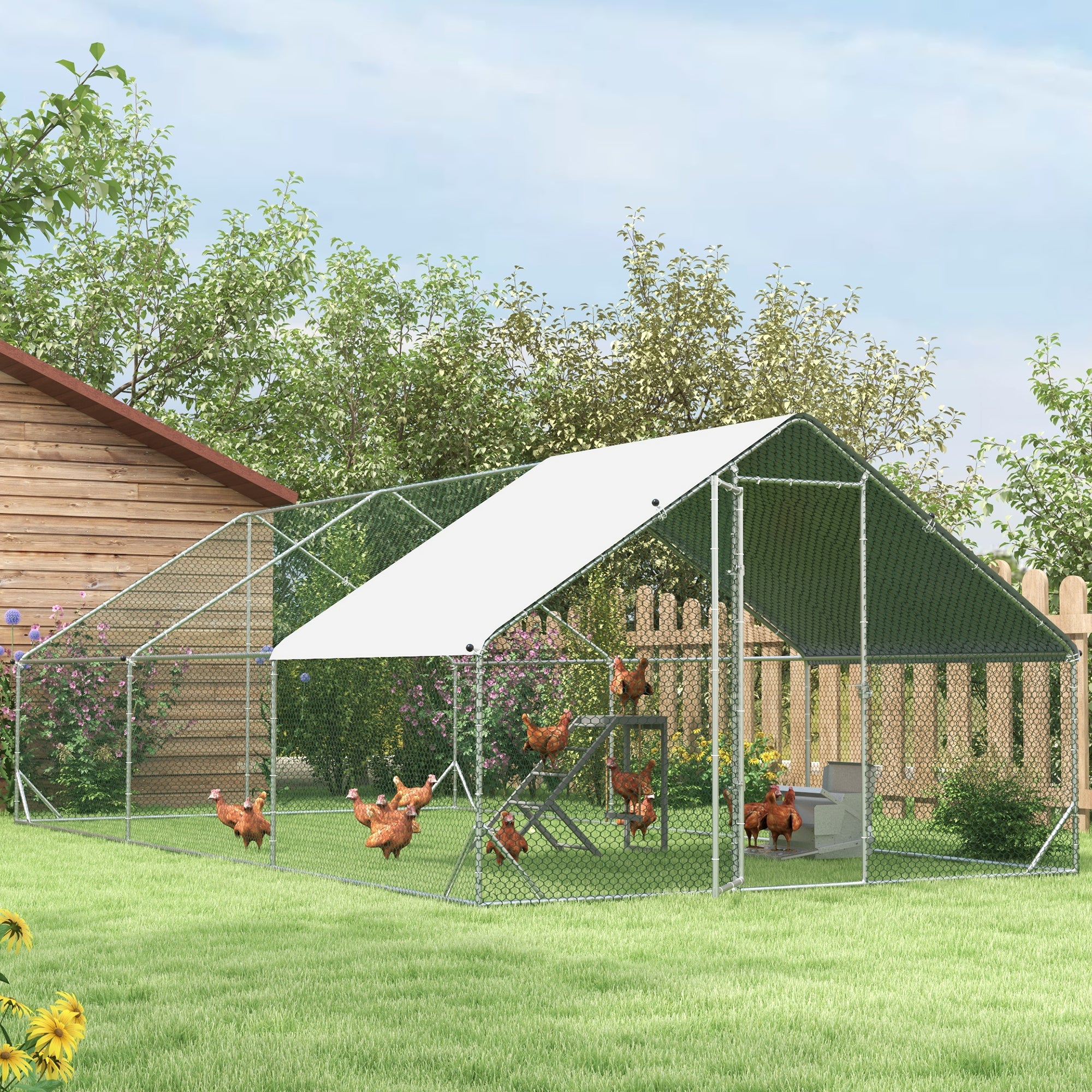 PawHut 9.8' x 19.7' x 6.6' Chicken Coop Cage, Outdoor Hen House w/Cover & Lockable Door