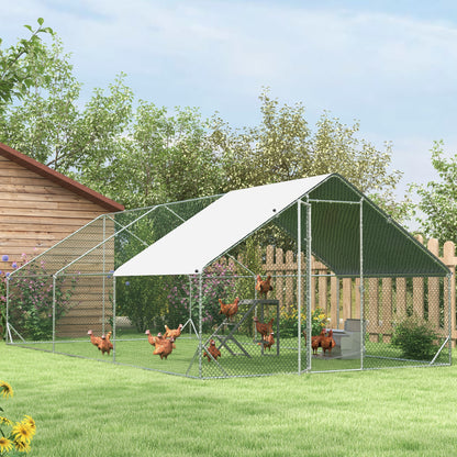 PawHut 9.8' x 19.7' x 6.6' Chicken Coop Cage, Outdoor Hen House w/Cover & Lockable Door