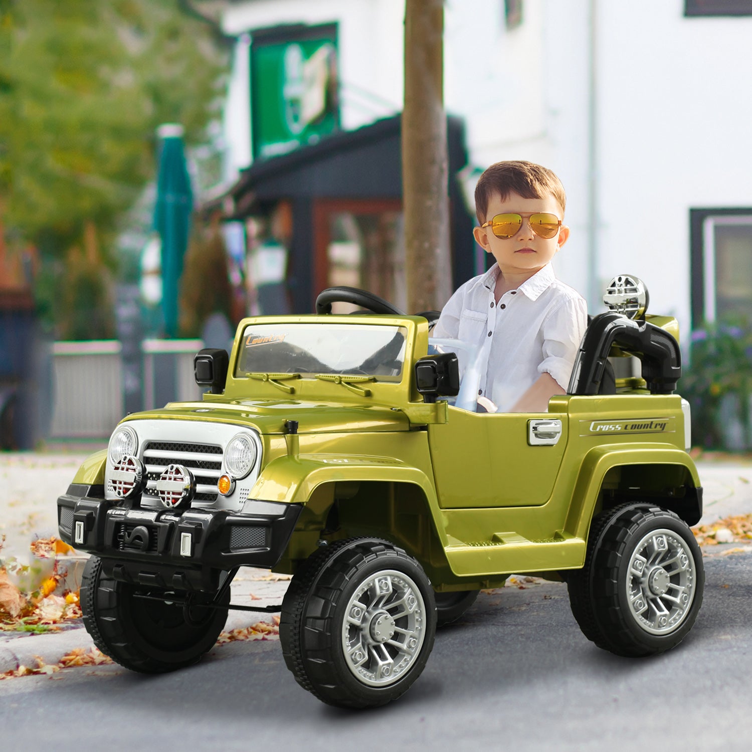 Aosom 12V Kids Electric Ride On Car Toy Truck with Remote Control 2 Speeds Lights MP3 LCD Power Indicator, Green