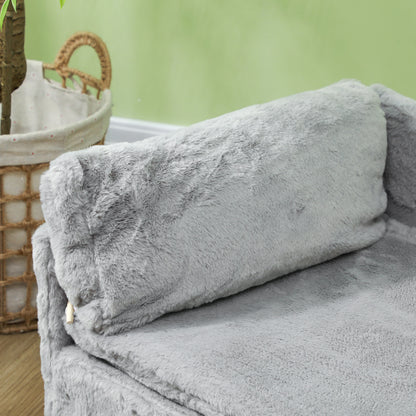 PawHut Dog Sofa Bed for Medium Dogs Cats with Cushion, Pillow, Removable and Washable Cover, Non-slip Foot Pads, Light Grey