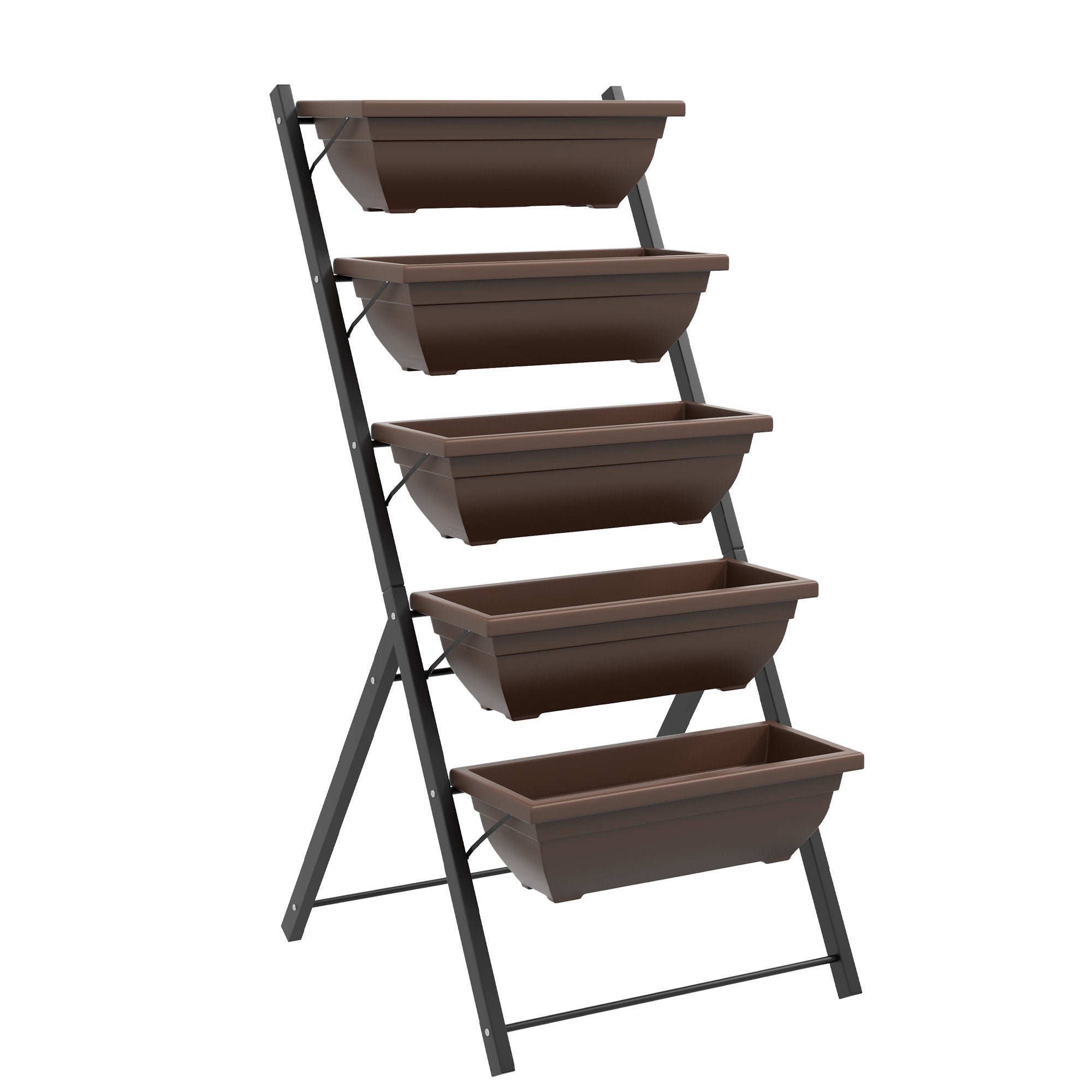 Outsunny 5-Tier Raised Garden Bed with 5 Planter Box, Outdoor Plant Stand Grow Containers with Leaking Holes, Brown