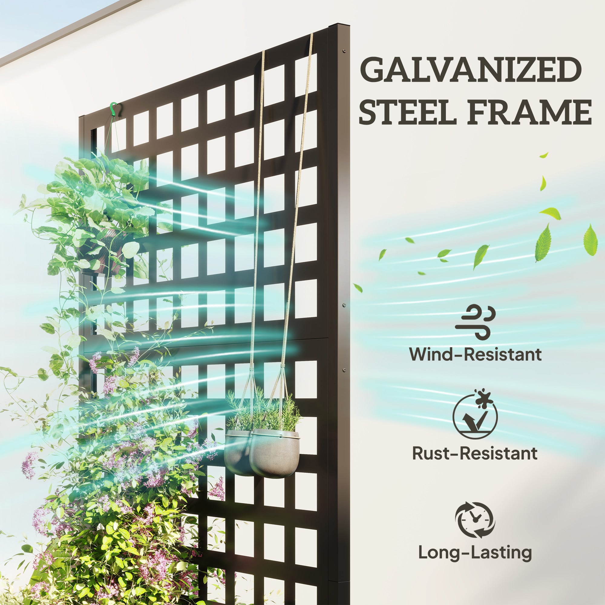 Outsunny Galvanized Raised Garden Bed Planter Box with Trellis for Climbing Plants, Vegetable, Vines, 35" x 16" x 70"
