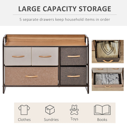 HOMCOM 5-Bin Dresser Storage Tower Cabinet Organizer Unit, Easy Pull Fabric Bins with Metal Frame for Bedroom