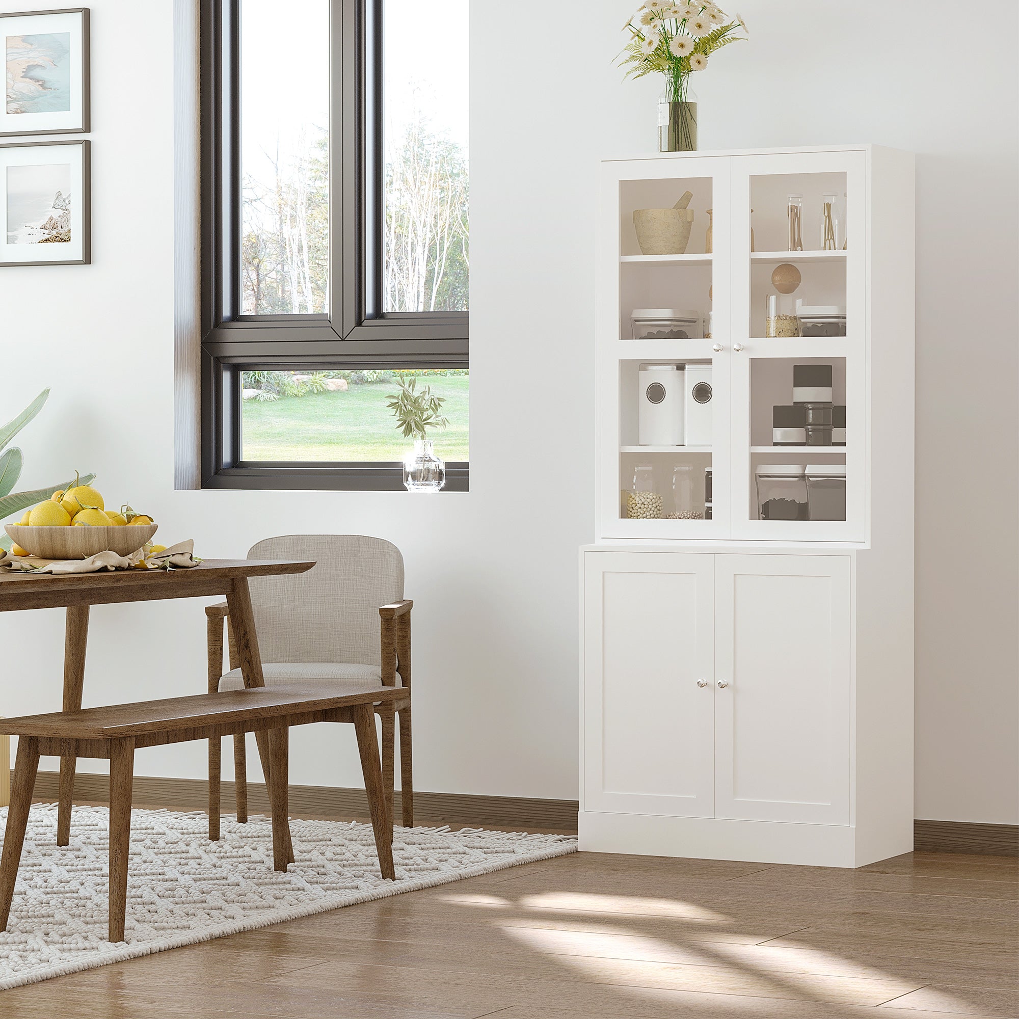 HOMCOM Bookcase Storage Cabinet with Doors, Modern Tall Bookshelf with 2 Adjustable Shelves, Display Unit for Study, Living Room, Home Office, White