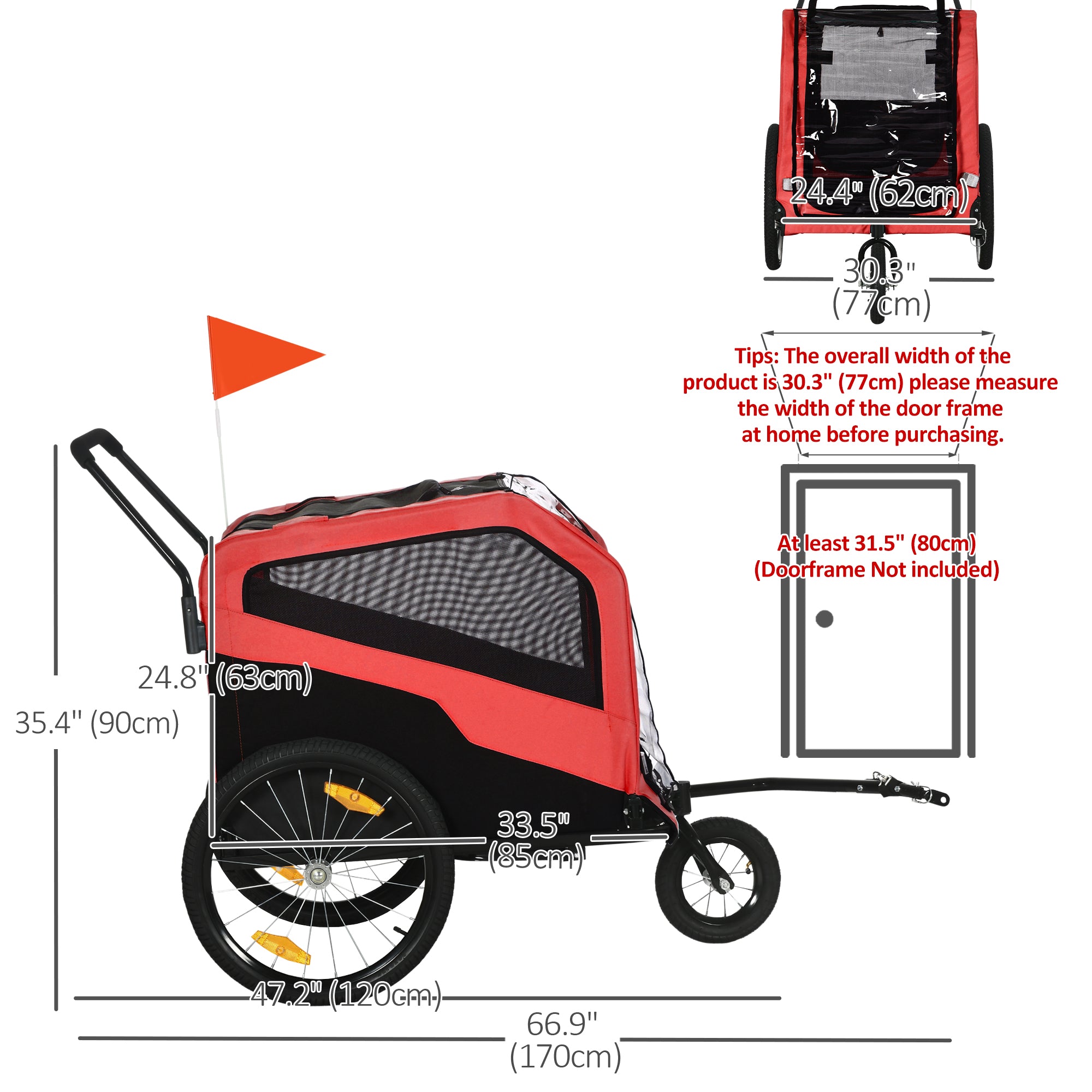Aosom 2-in-1 Dog Bike Trailer for Large Dogs, Red