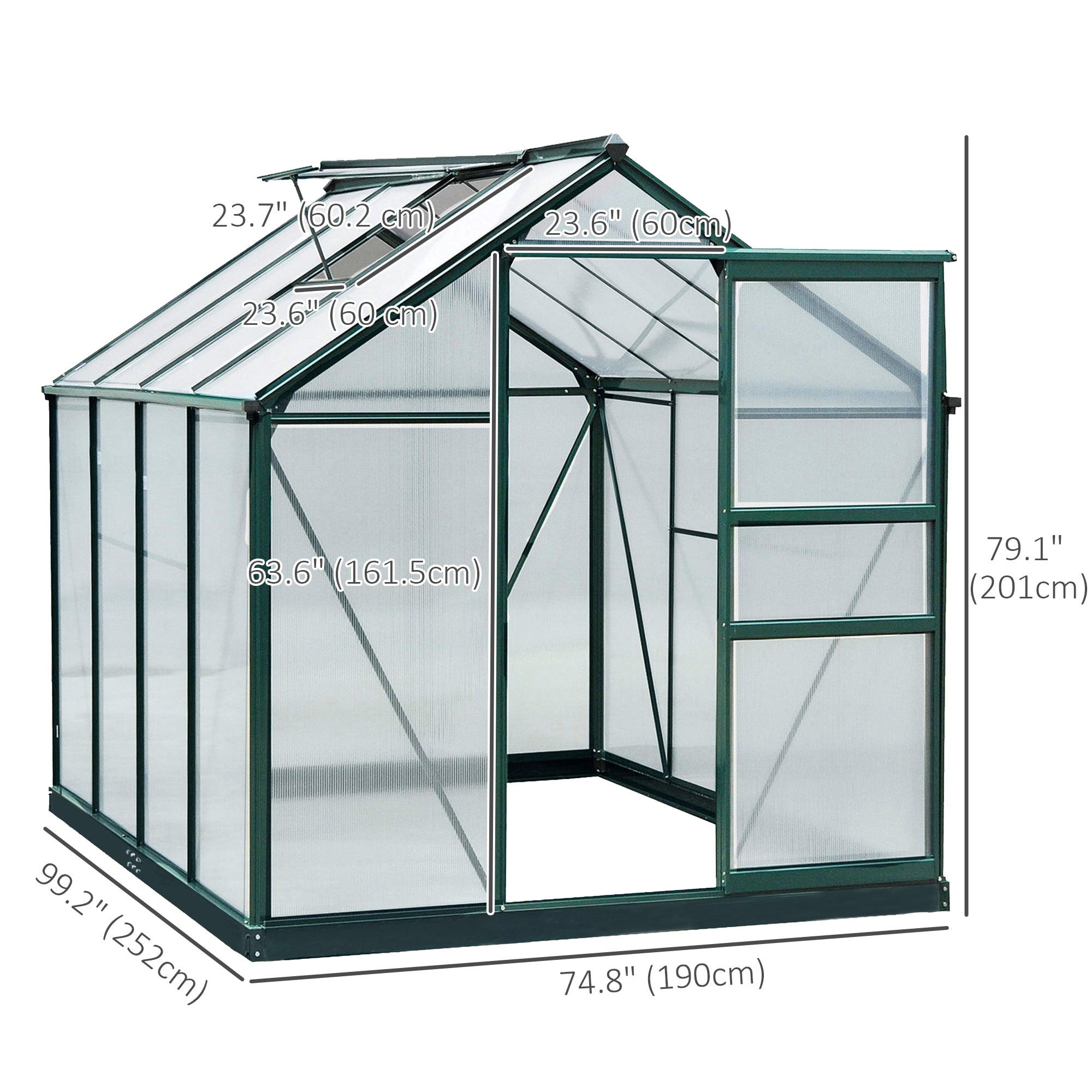 Outsunny 6.2' x 8.3' x 6.6' Clear Polycarbonate Greenhouse, Large Walk-In Green House w/ Slide Door