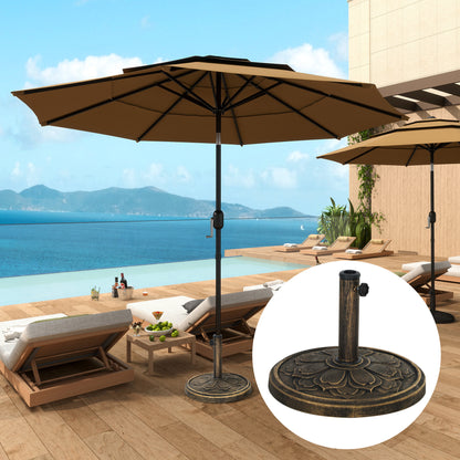 Outsunny Round Patio Umbrella Base, 26 lbs Resin Umbrella Stand Base, Outdoor Umbrella Stand for 1.3"/1.5"/1.9" Umbrella Poles for Outdoor, Lawn, Poolside, Bronze