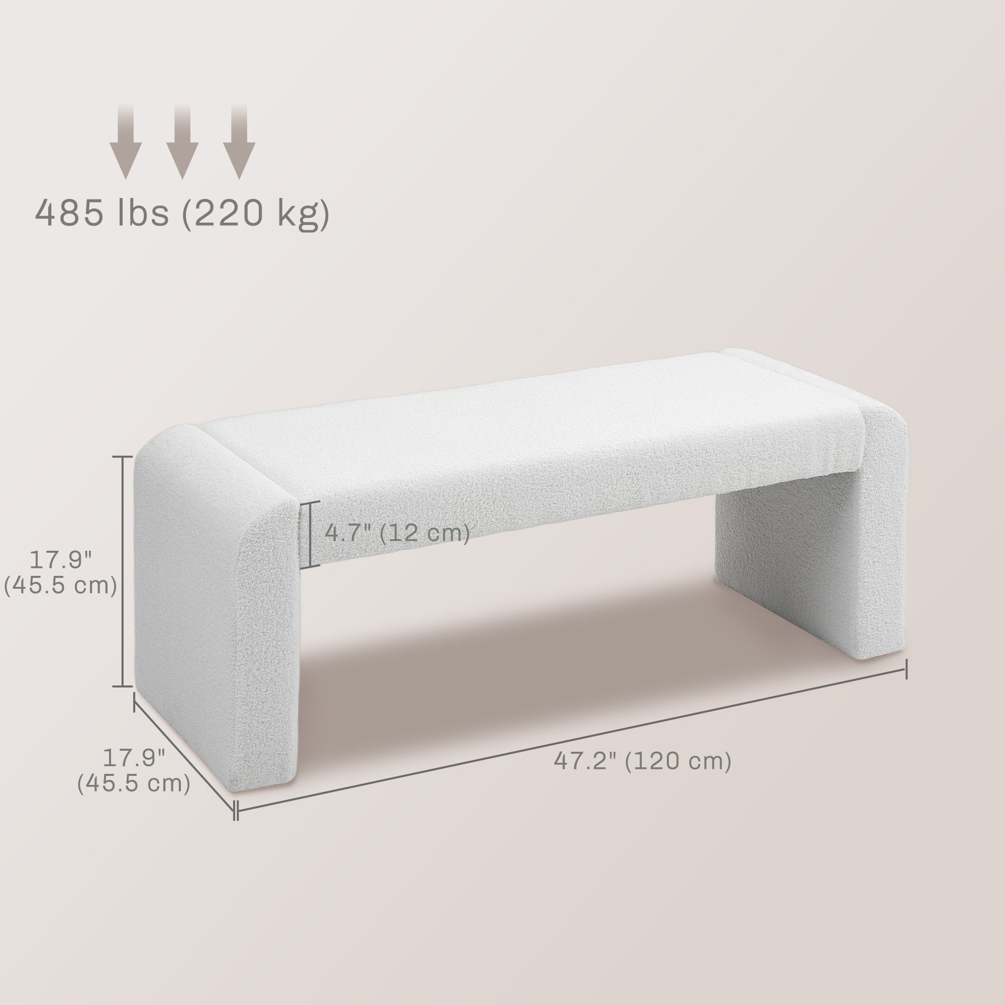 HOMCOM Upholstered Bedroom Bench, Boucle End of Bed Bench, Modern U-Shaped Entryway Bench, 47 x 18 x 18 Inches, White