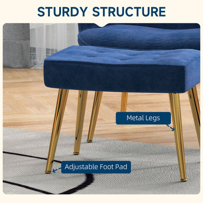 HOMCOM Modern Accent Chair with Footrest, Gold Metal Legs for Living Room & Bedroom - Dark Blue Upholstered Armchair