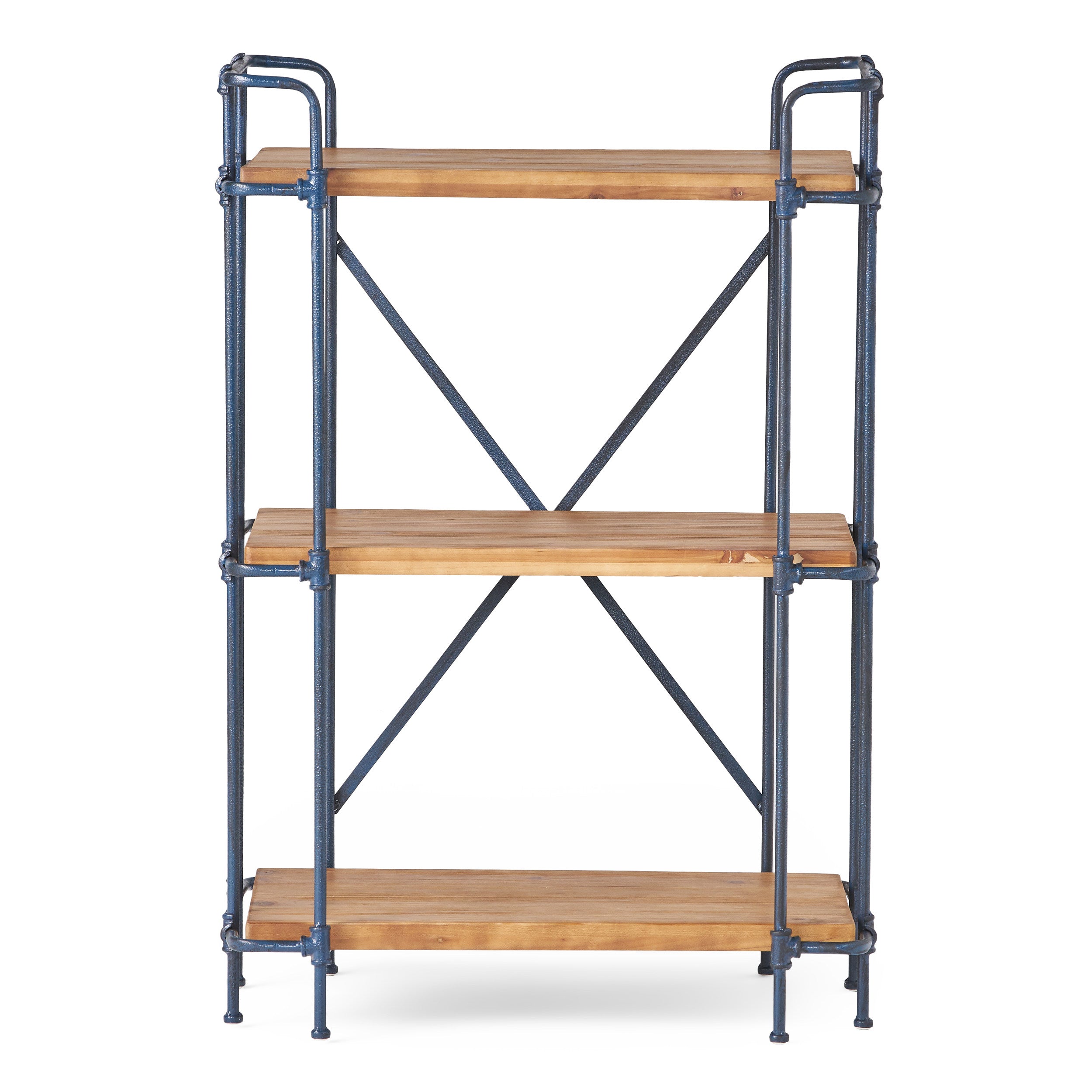 3-Shelf Industrial Bookcase with Firwood Shelves, Iron Frame, Resilient Structure, Ideal for Small Spaces, 27.5" L x 17.5" W x 40.5" H, Natural