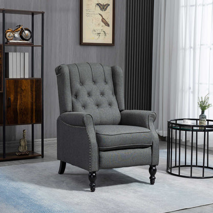 HOMCOM Wingback Reclining Chair with Footrest, Button Tufted Recliner Chair with Rolled Armrests for Living Room, Dark Grey