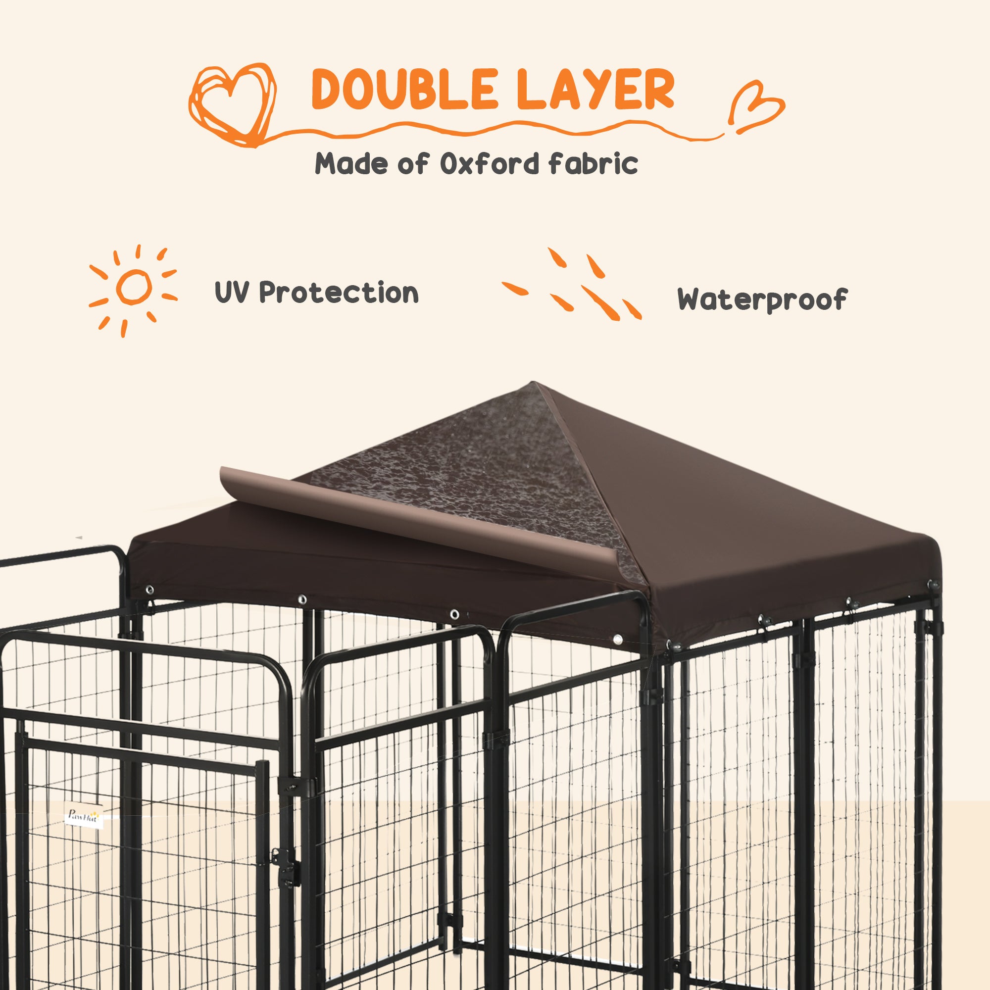 PawHut Dog Kennel Outdoor with Waterproof Canopy, Dog Run with Galvanized Chain Link for Large and Medium Dogs, Black