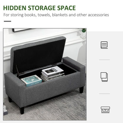 HOMCOM Storage Ottoman Bench Linen-Touch Fabric Tufted Chest Footstool with Flipping Top, Grey