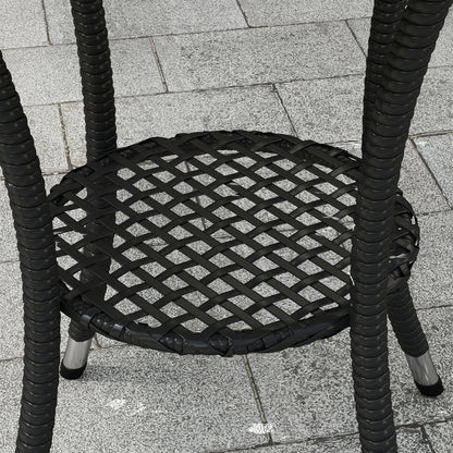 Outsunny Outdoor Rattan Dining Table, Patio Wicker Round Coffee Table with 2-Tier Storage Shelf, Black