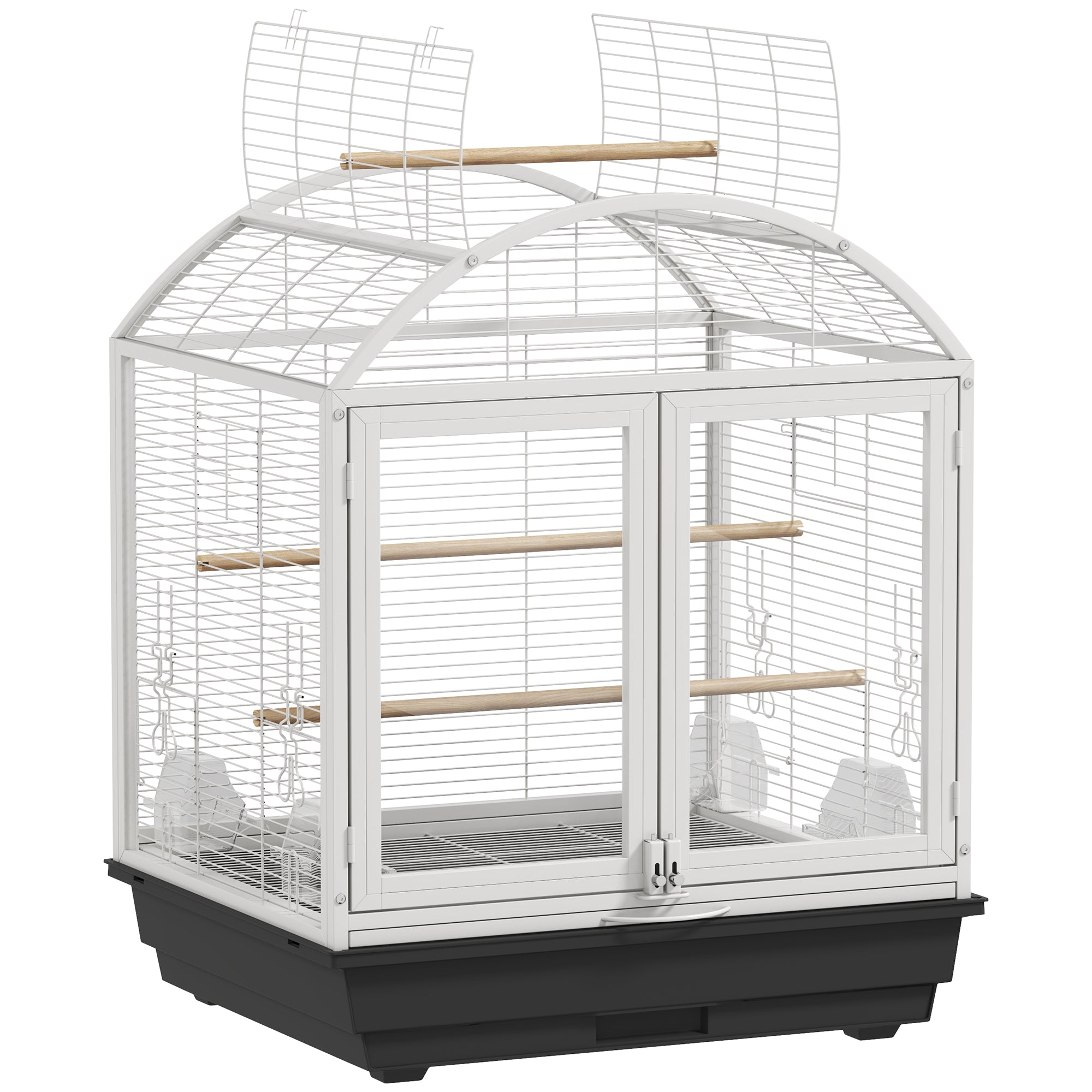 PawHut 30 Inch Open Top Bird Cage with Rolling Stand, Removable Tray, Food Container for Medium Small Bird, Finches, Dark Grey