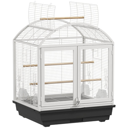 PawHut 30 Inch Open Top Bird Cage with Rolling Stand, Removable Tray, Food Container for Medium Small Bird, Finches, Dark Grey