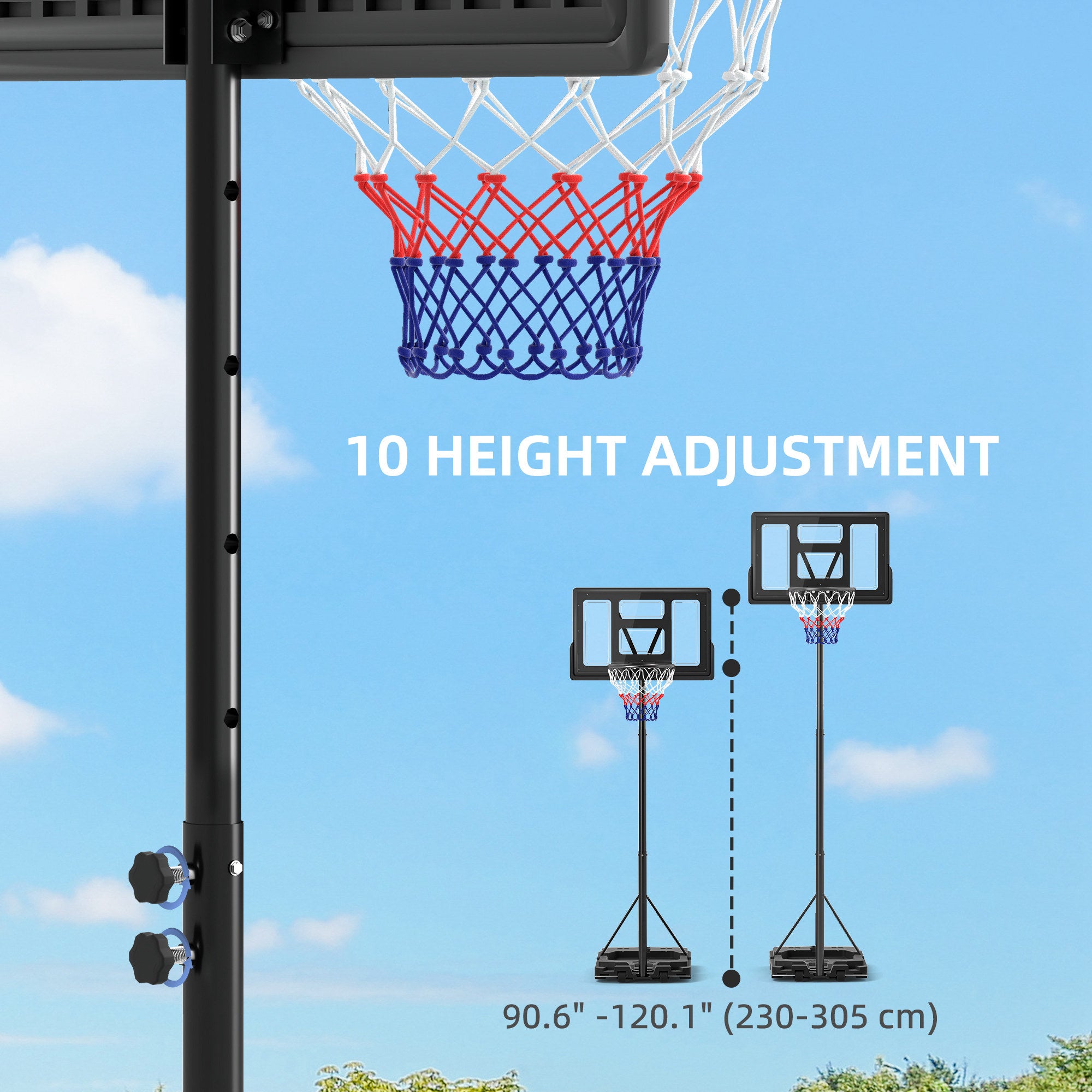 Soozier Basketball Hoop Outdoor, 7.5-10ft Portable Basketball Goal with Wheels and 43" Backboard, for Teenagers Youth Adults