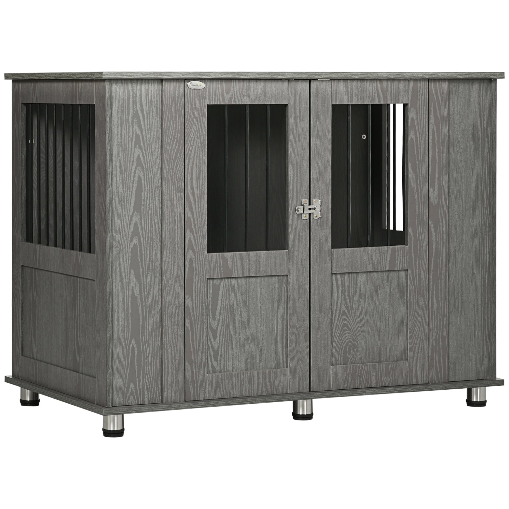 PawHut Dog Crate Furniture with Lockable Magnetic Door, Adjustable feet for Extra Large, Medium & Small Dogs, Indoor Use, Grey