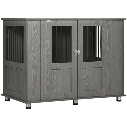 PawHut Dog Crate Furniture with Lockable Magnetic Door, Adjustable feet for Extra Large, Medium & Small Dogs, Indoor Use, Grey