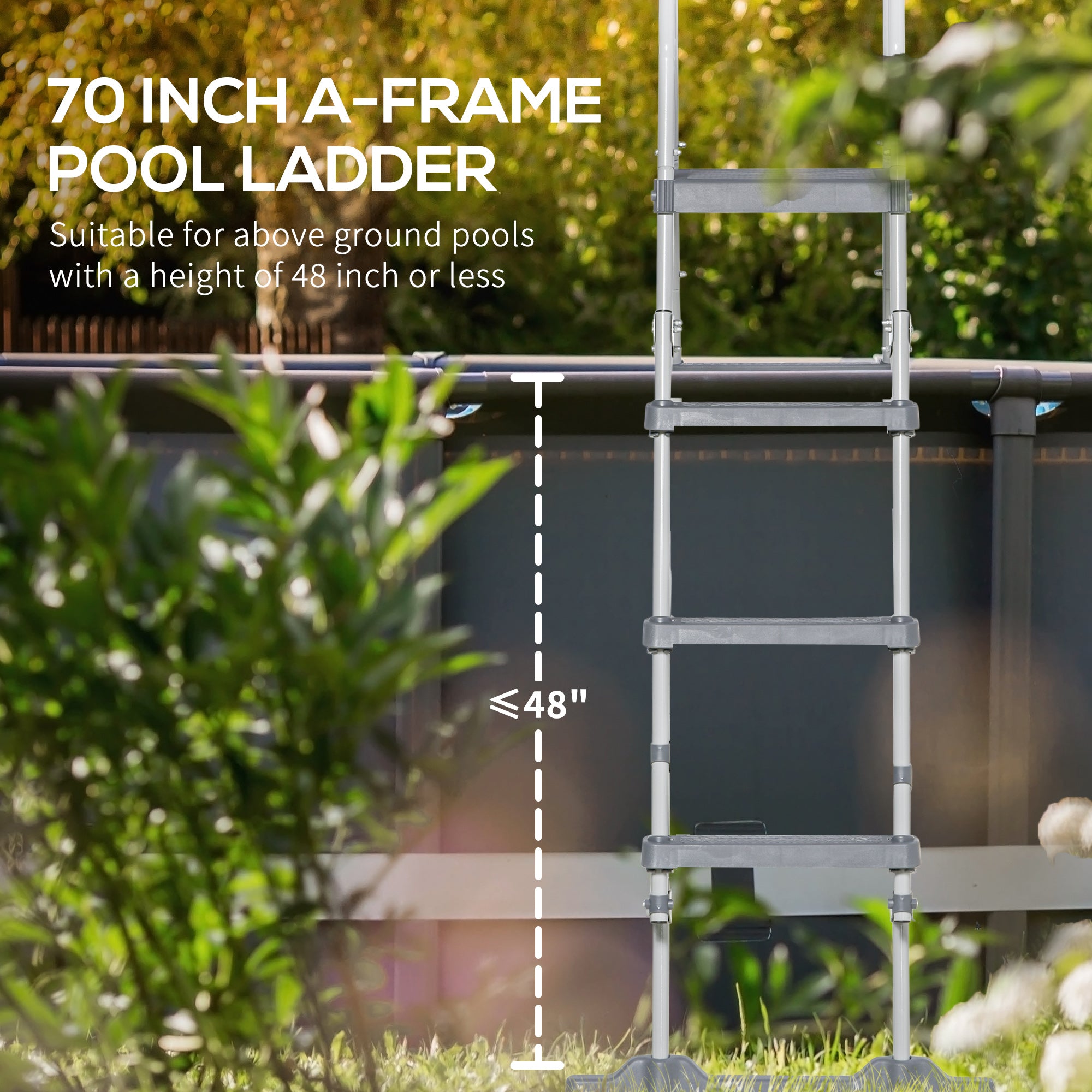 Outsunny 70" Above Ground Pool Ladder for 48" Pool Wall Height, Grey