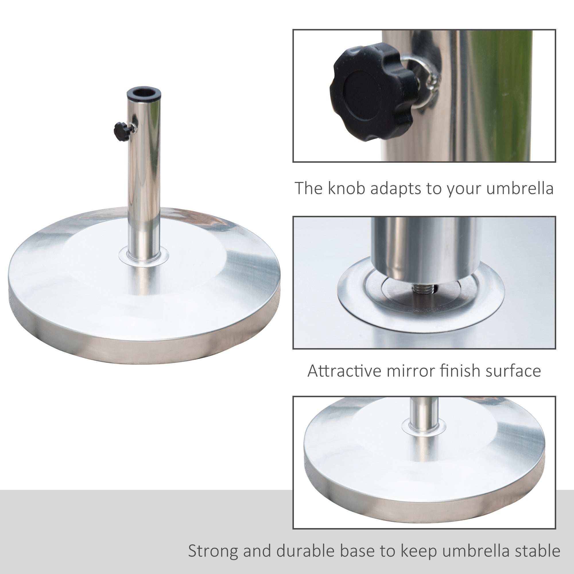 Outsunny 19" Round Patio Umbrella Stand, Stainless Steel Base Stand Holder, Silver