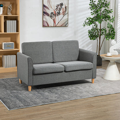 HOMCOM 2-Seat Sofa Two-Seater Couch with Armrests and Wood Legs for Living Room, Bedroom, Grey