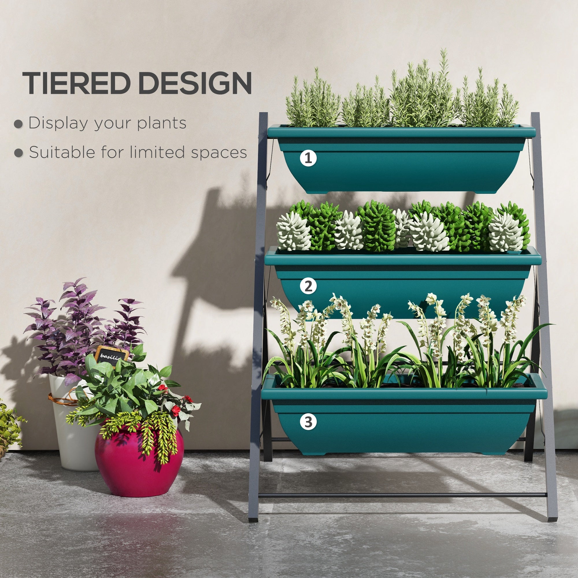 Outsunny 3-Tier Vertical Raised Garden Planter with 3 Boxes, Outdoor Plant Stand Grow Container for Vegetable Flowers