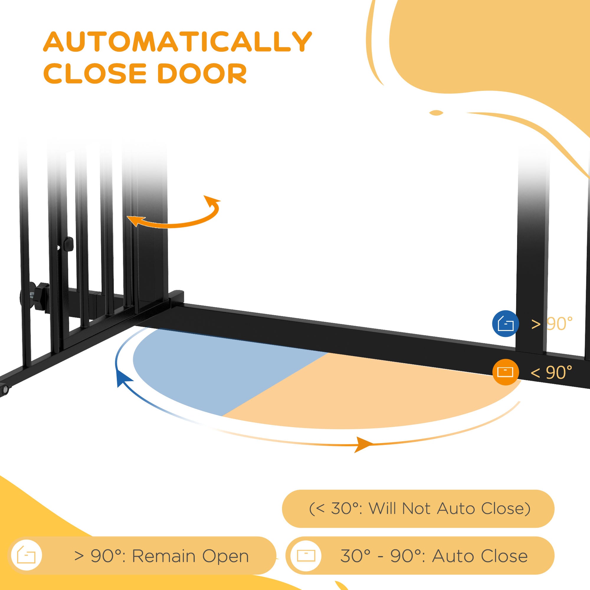 PawHut Auto-Close Pet Gate, Stair Gate with Cat Door, Double Locking for Doorways Hallways Stairs, Fits 29"-39.4" Wide, Black