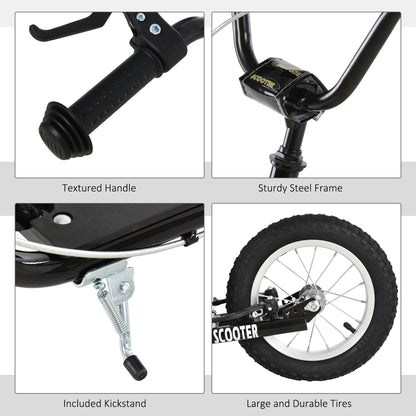 Aosom Youth Kick Scooter with Adjustable Handlebar and 16'' Inflatable Rubber Wheel for Kids and Teens 5+ Year Old, Black