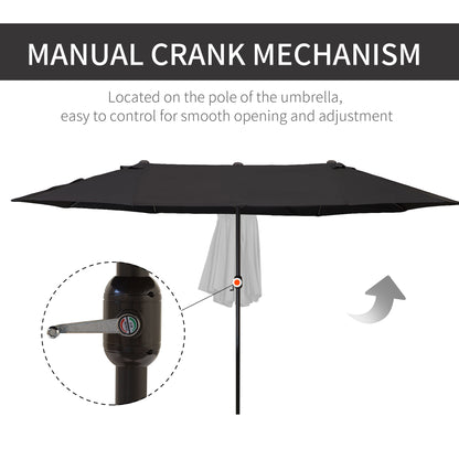 Outsunny 15ft Double-sided Outdoor Sun Umbrella with Twin Canopy, Outdoor Parasol with Crank for Pool, Deck, Black