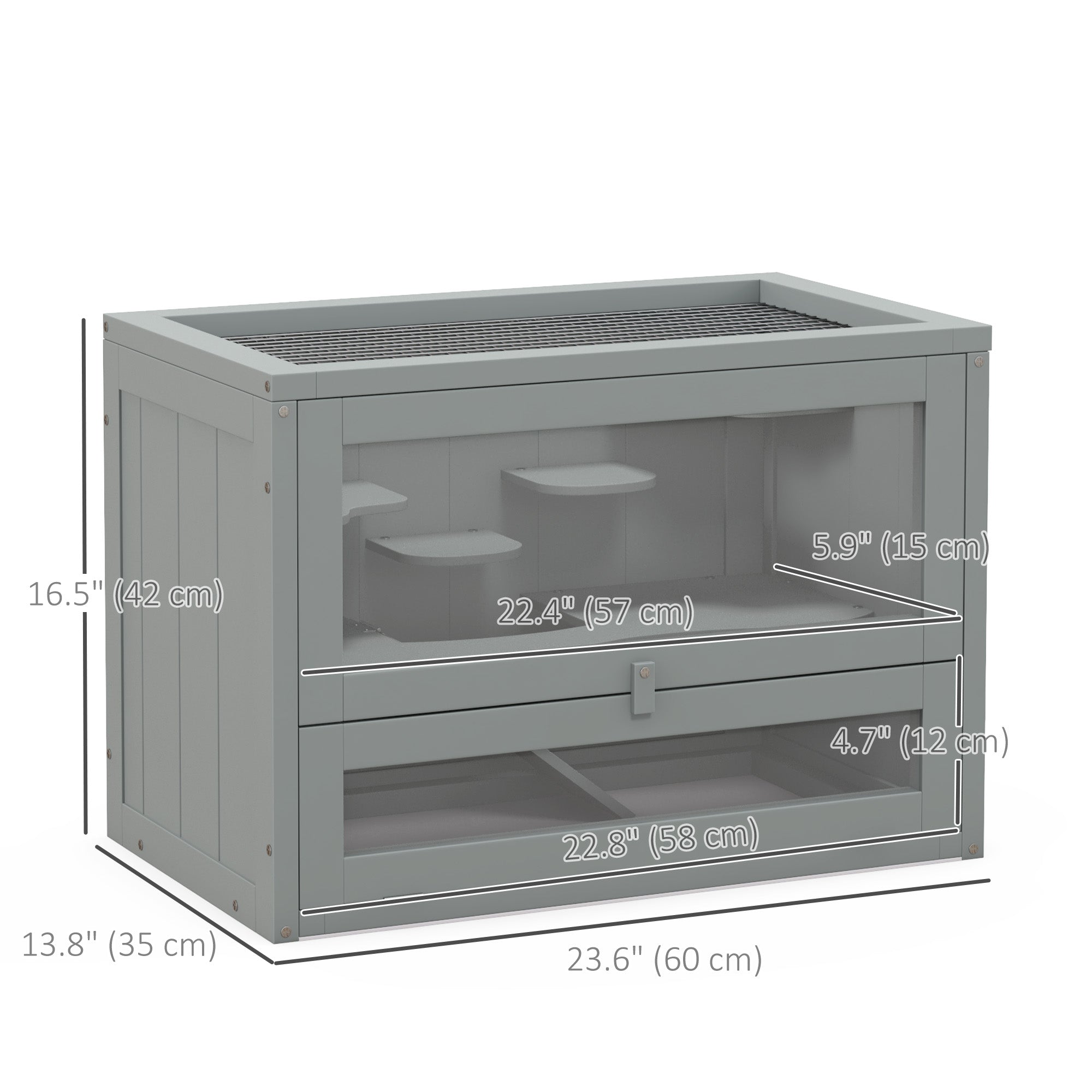 PawHut 24 Inch Hamster Cage, 2 Levels Small Animals Habitat Pet House with Openable Roof, Run Space, Platforms, Grey