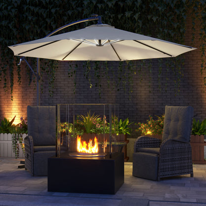 Outsunny 10ft Outdoor Cantilever Hanging Offset Umbrella with Solar LED Lights, Crank, Cross Base, Aluminum Frame, Beige
