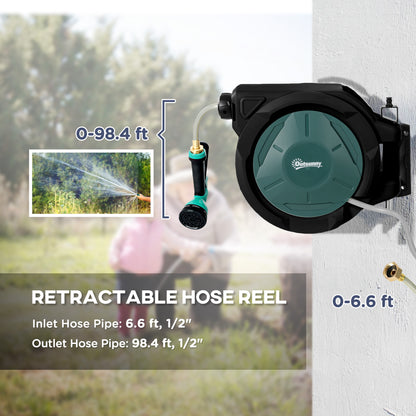 Outsunny 1/2 in x 100ft Wall Mounted Garden Hose Reel, Retractable Water Hose Reel with Auto Rewind, Any Length Lock, Black