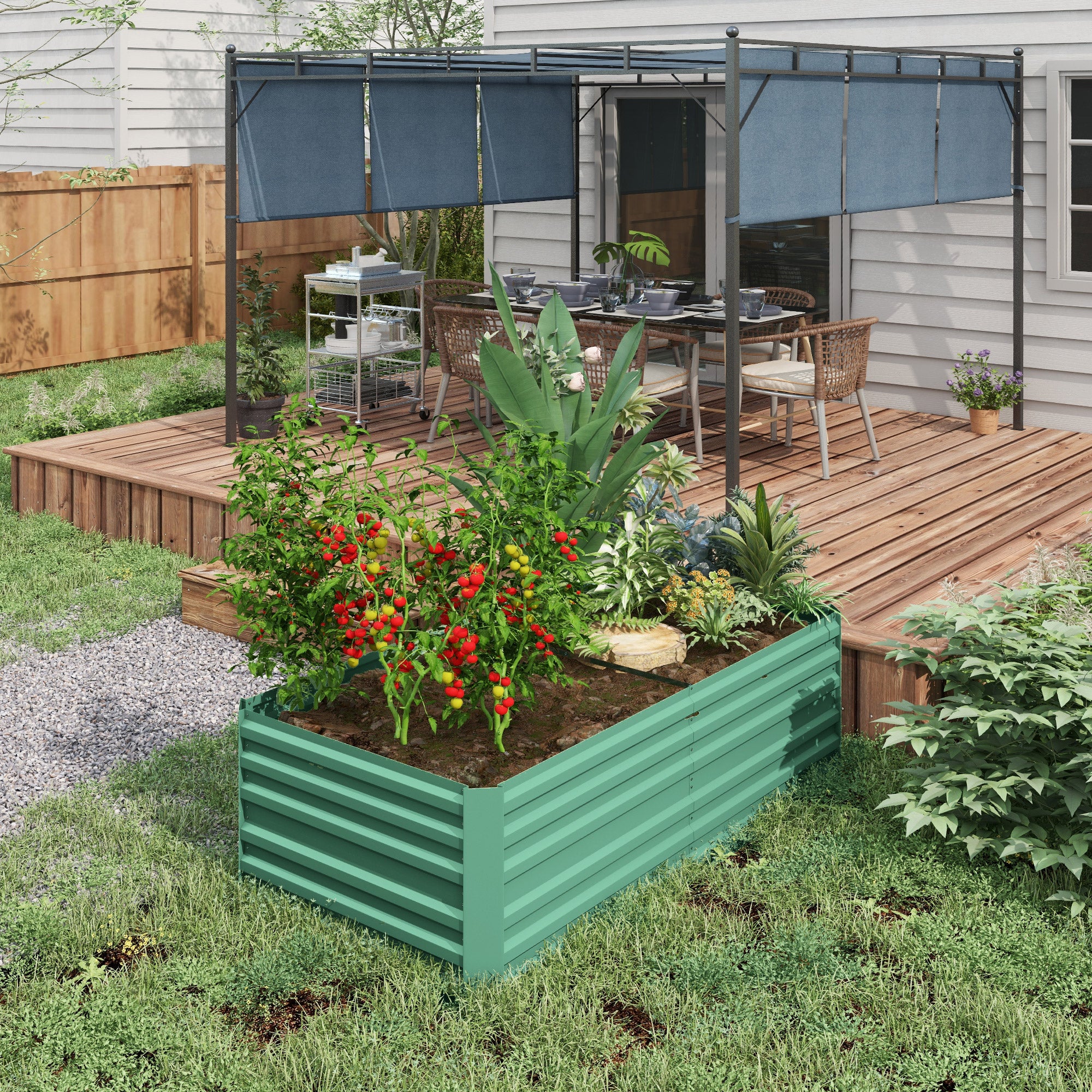 Outsunny Galvanized Raised Garden Bed, Steel Outdoor Planters with Reinforced Rods, 71" x 35" x 23", Light Green