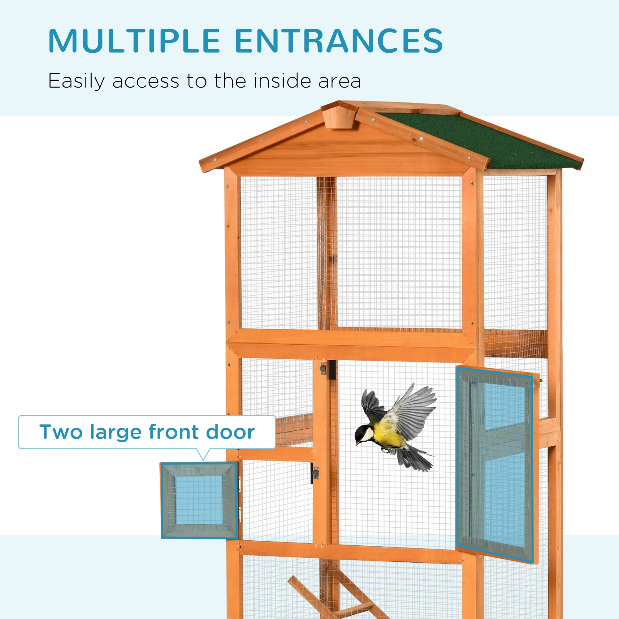 PawHut 65" Outdoor Wooden Birdcage Aviary with Pull Out Tray, Orange