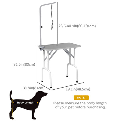 PawHut Foldable Pet Grooming Table for Dogs Cats with Adjustable Arm, Non-slip Surface, Grey