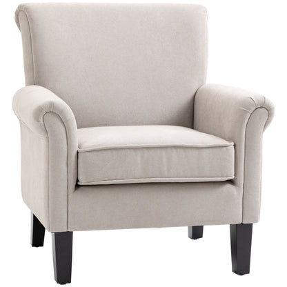 HOMCOM Upholstered Accent Chair, Single Armchair with Soft Velvet Touch Fabric, Rolled Armrest, Grey