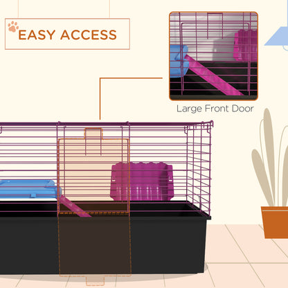PawHut 18.5" Small Animal Cage with Water Bottle, Food Dish, Platform, Ramp, Black