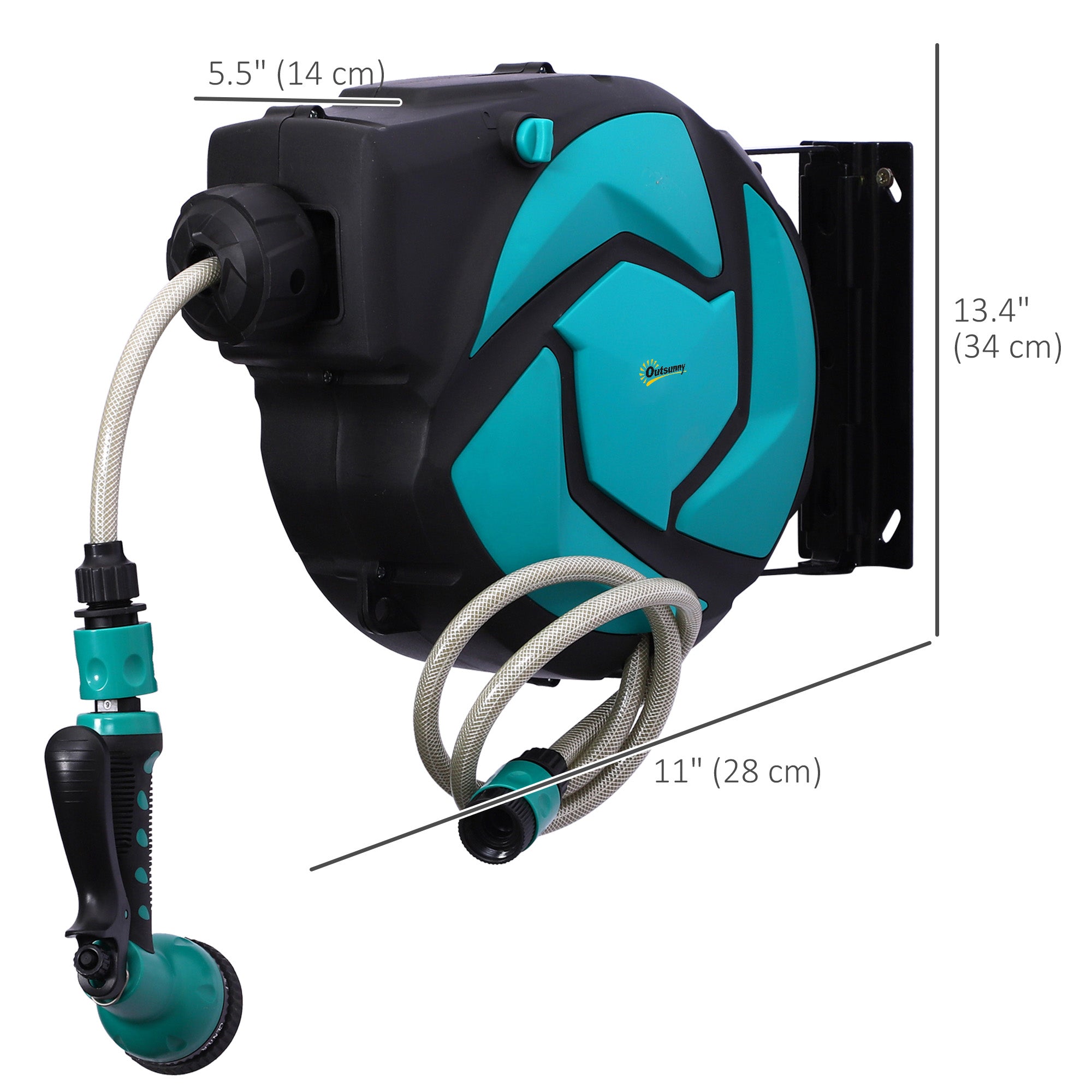 Outsunny Hose Reel, 33 ft Retractable Garden Hose, Hose Reel Wall Mounted, Water Hose Reel Automatic Rewind, Dark Grey