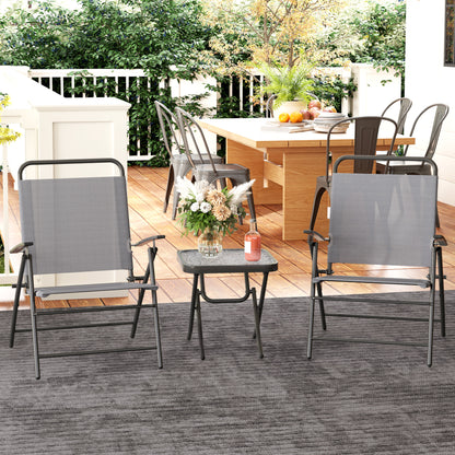 Outsunny Folding Bistro Set, Small Patio Set with Back Adjustable Chairs and Glass Top Table for Garden, Balcony, Porch, Grey