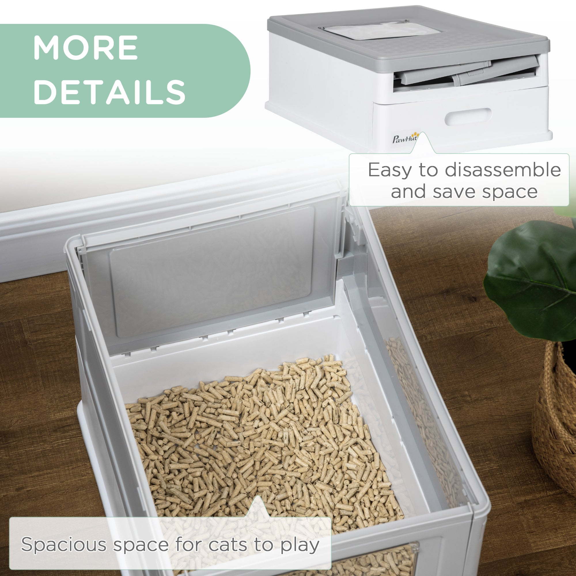 PawHut Top Entry Enclosed Kitty Litter Box with Scoop, Tray, Front Entry, Large Space, Foldable, Portable, Grey