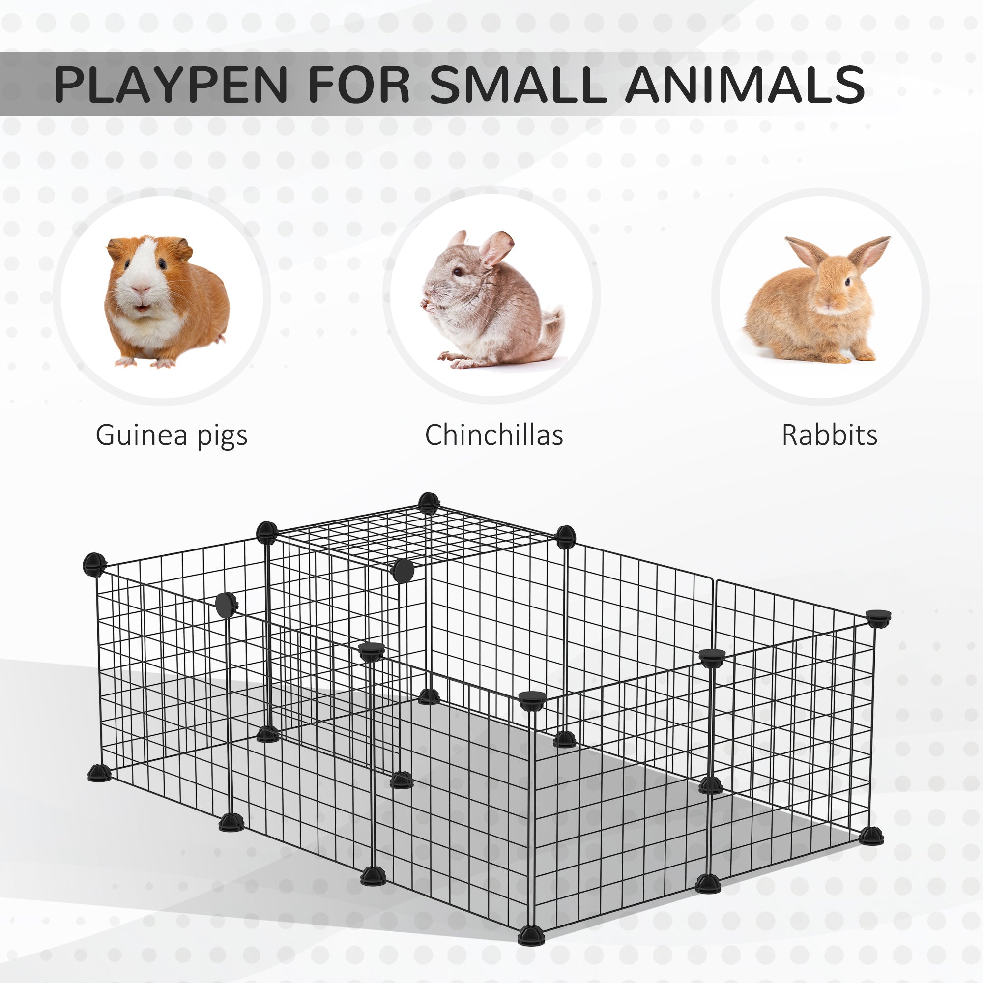 PawHut Small Animal Cage with 16 Panels, Portable Metal Wire Pet Fence with Door, Non-slip Feet for Bunny Guinea Pig