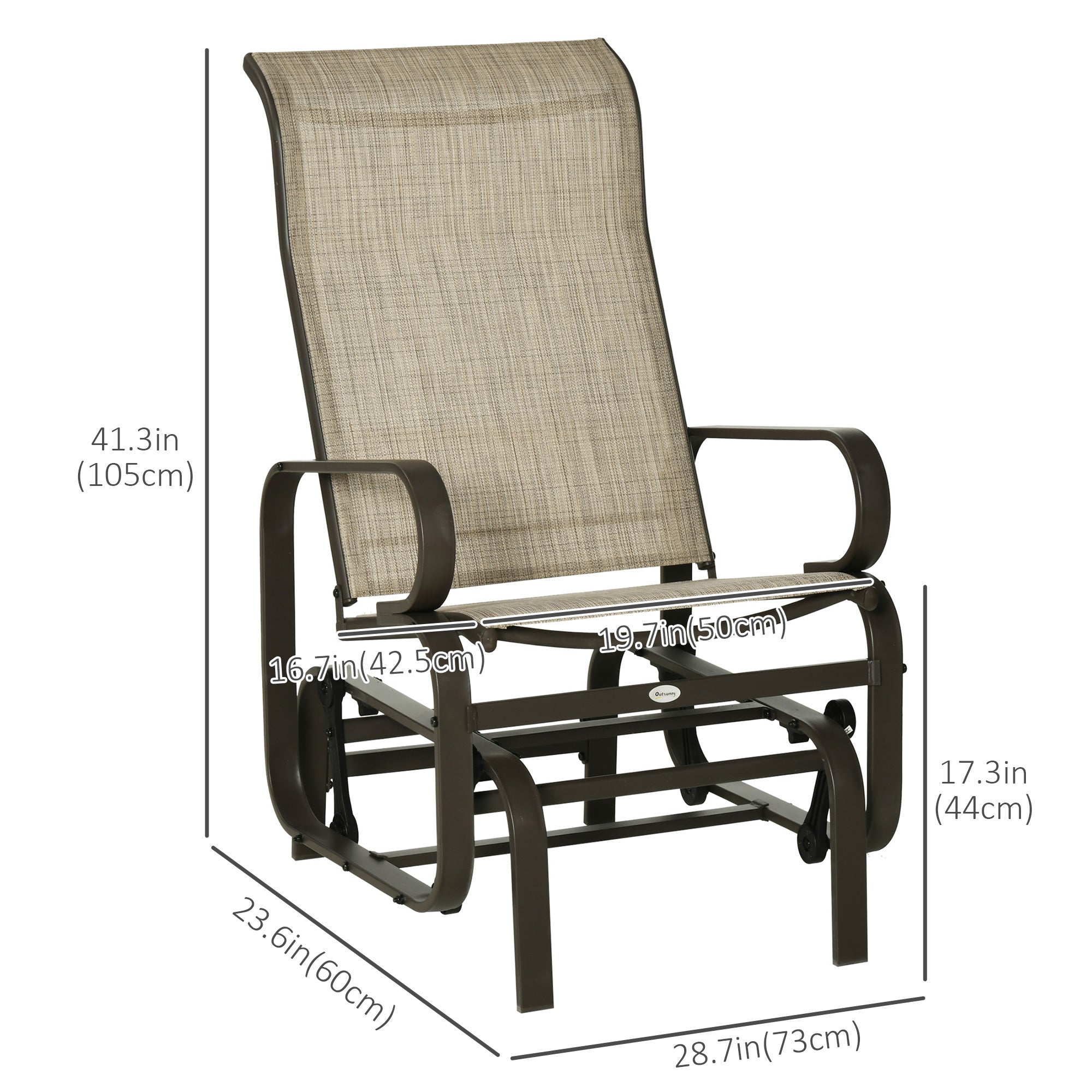 Outsunny Patio Glider with Breathable Mesh Fabric, Outdoor Glider Chair, Garden Rocking Gliding Seat for Patio, Yard, Porch, Brown Flaxen